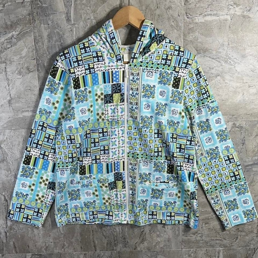 Christopher & Banks, Patchwork paisley Women's light jacket hoodie, Large, Zip,